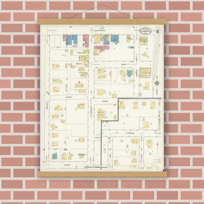 Old map wall art mockup — magnetic wood frame on brick wall — Sanborn Fire Insurance Map from Clearwater, Pinellas County, Florida (1913), Sheet #0004