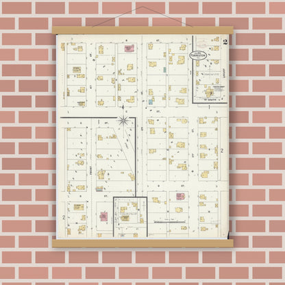 Old map wall art mockup — magnetic wood frame on brick wall — Sanborn Fire Insurance Map from Forreston, Ogle County, Illinois (1899), Sheet #0002