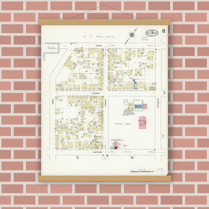 Old map wall art mockup — magnetic wood frame on brick wall — Sanborn Fire Insurance Map from Key West, Monroe County, Florida (1912), Sheet #0008