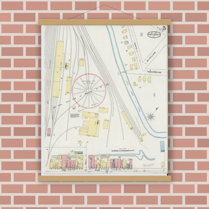 Old map wall art mockup — magnetic wood frame on brick wall — Sanborn Fire Insurance Map from Port Jervis, Orange County, New York (1894), Sheet #0005