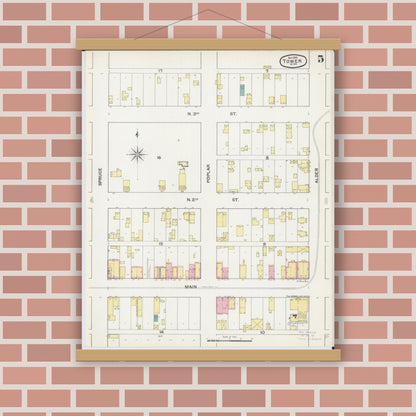Old map wall art mockup — magnetic wood frame on brick wall — Sanborn Fire Insurance Map from Tower, Saint Louis County, Minnesota (1892), Sheet #0005