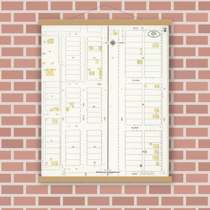 Old map wall art mockup — magnetic wood frame on brick wall — Sanborn Fire Insurance Map from Dixon, Solano County, California (1921), Sheet #0002