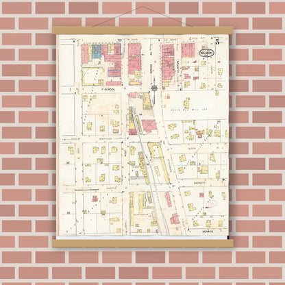 Old map wall art mockup — magnetic wood frame on brick wall — Sanborn Fire Insurance Map from Waukon, Allamakee County, Iowa (1934), Sheet #0005