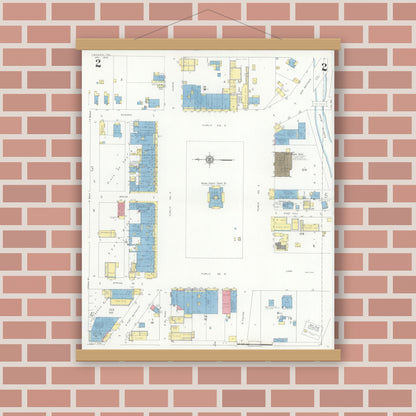 Old map wall art mockup — magnetic wood frame on brick wall — Sanborn Fire Insurance Map from Mason, Mason County, Texas (1936), Sheet #0002