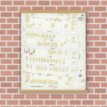 Old map wall art mockup — magnetic wood frame on brick wall — Sanborn Fire Insurance Map from Passaic, Passaic County, New Jersey (1903), Sheet #0011