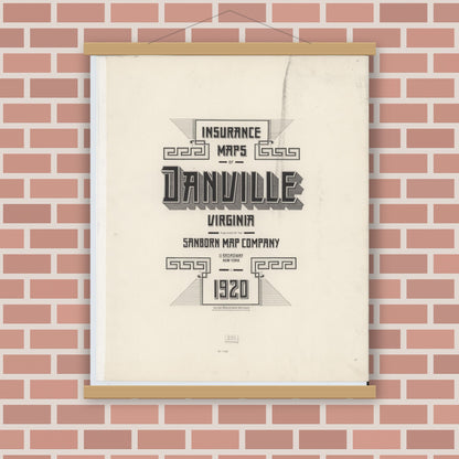 Old map wall art mockup — magnetic wood frame on brick wall — Sanborn Fire Insurance Map from Danville, Independent Cities, Virginia (1920), Sheet #0001