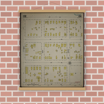 Old map wall art mockup — magnetic wood frame on brick wall — Sanborn Fire Insurance Map from New Jersey Coast, New Jersey Coast, New Jersey (1890), Sheet #0042