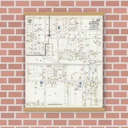 Old map wall art mockup — magnetic wood frame on brick wall — Sanborn Fire Insurance Map from Saint Augustine, Saint John's County, Florida (1924), Sheet #0022