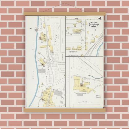 Old map wall art mockup — magnetic wood frame on brick wall — Sanborn Fire Insurance Map from Poplar Bluff, Butler County, Missouri (1892), Sheet #0004