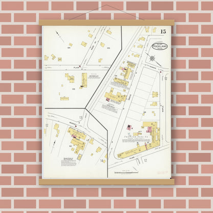 Old map wall art mockup — magnetic wood frame on brick wall — Sanborn Fire Insurance Map from Rockland, Plymouth County, Massachusetts (1917), Sheet #0015