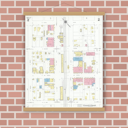 Old map wall art mockup — magnetic wood frame on brick wall — Sanborn Fire Insurance Map from Mathis, San Patricio County, Texas (1950), Sheet #0002