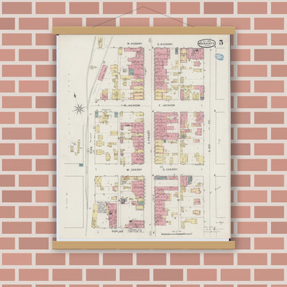 Old map wall art mockup — magnetic wood frame on brick wall — Sanborn Fire Insurance Map from Mankato, Blue Earth County, Minnesota (1894), Sheet #0005