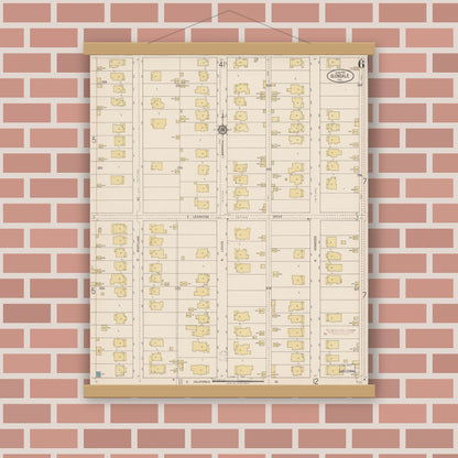 Old map wall art mockup — magnetic wood frame on brick wall — Sanborn Fire Insurance Map from Glendale, Los Angeles County, California (1919), Sheet #0006