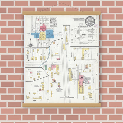 Old map wall art mockup — magnetic wood frame on brick wall — Sanborn Fire Insurance Map from New Prague, Scott And Le Sueur, Minnesota (1904) - Complete Map Set