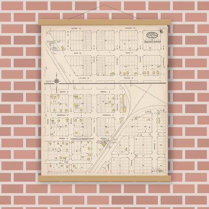 Old map wall art mockup — magnetic wood frame on brick wall — Sanborn Fire Insurance Map from Sinton, San Patricio County, Texas (1922), Sheet #0006