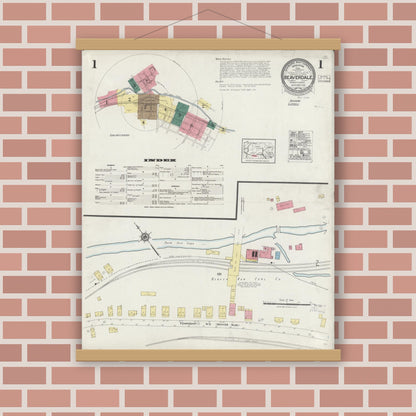 Old map wall art mockup — magnetic wood frame on brick wall — Sanborn Fire Insurance Map from Beaverdale, Cambria County, Pennsylvania (1923) - Complete Map Set