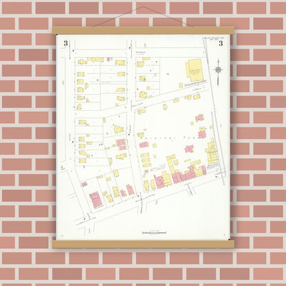 Old map wall art mockup — magnetic wood frame on brick wall — Sanborn Fire Insurance Map from Yellow Springs, Greene County, Ohio (1937), Sheet #0003