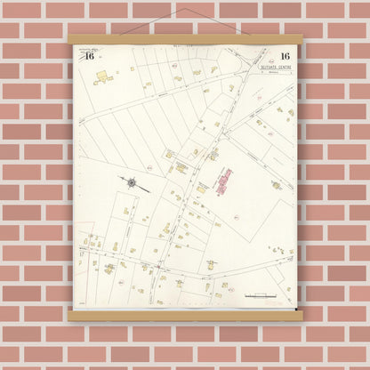 Old map wall art mockup — magnetic wood frame on brick wall — Sanborn Fire Insurance Map from Scituate, Plymouth County, Massachusetts (1944), Sheet #0016