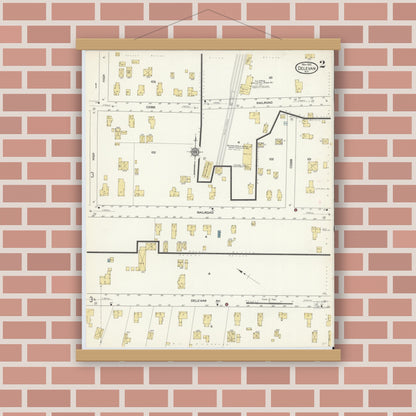 Old map wall art mockup — magnetic wood frame on brick wall — Sanborn Fire Insurance Map from Delevan, Cattaraugus County, New York (1912), Sheet #0002