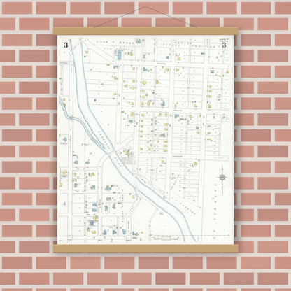 Old map wall art mockup — magnetic wood frame on brick wall — Sanborn Fire Insurance Map from Mason, Mason County, Texas (1936), Sheet #0003