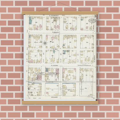 Old map wall art mockup — magnetic wood frame on brick wall — Sanborn Fire Insurance Map from Canton, Stark County, Ohio (1887), Sheet #0005