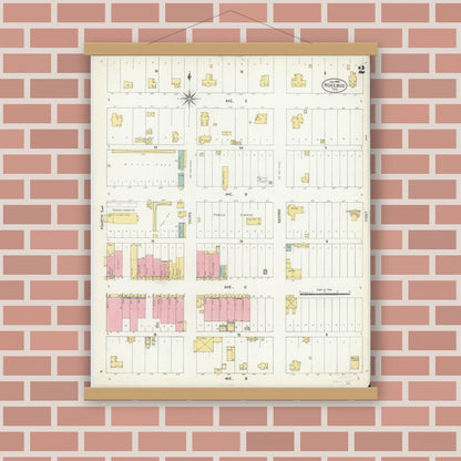 Old map wall art mockup — magnetic wood frame on brick wall — Sanborn Fire Insurance Map from Rosebud, Falls County, Texas (1903), Sheet #0002