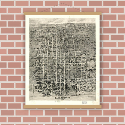 Old map wall art mockup — magnetic wood frame on brick wall — Aero-view of Tallahassee 1926. (1926)