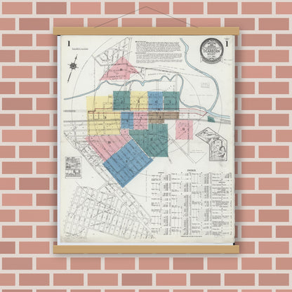 Old map wall art mockup — magnetic wood frame on brick wall — Sanborn Fire Insurance Map from Dearborn, Wayne County, Michigan (1924), Sheet #0001