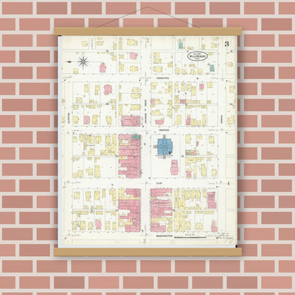 Old map wall art mockup — magnetic wood frame on brick wall — Sanborn Fire Insurance Map from Millersburg, Holmes County, Ohio (1907), Sheet #0003