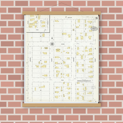 Old map wall art mockup — magnetic wood frame on brick wall — Sanborn Fire Insurance Map from Standish, Arenac County, Michigan (1909), Sheet #0003