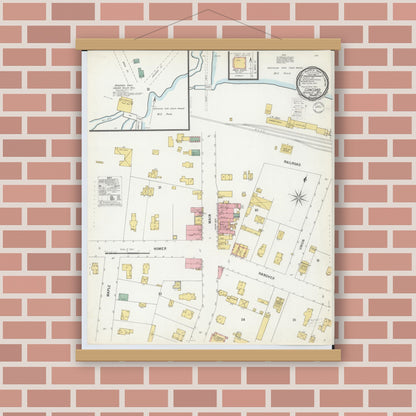 Old map wall art mockup — magnetic wood frame on brick wall — Sanborn Fire Insurance Map from Concord, Jackson County, Michigan (1900), Sheet #0001