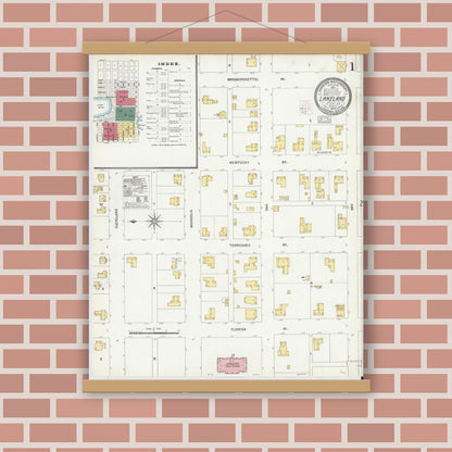 Old map wall art mockup — magnetic wood frame on brick wall — Sanborn Fire Insurance Map from Lakeland, Polk County, Florida (1903) - Complete Map Set