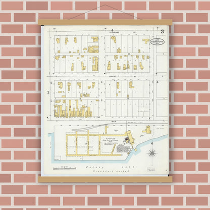 Old map wall art mockup — magnetic wood frame on brick wall — Sanborn Fire Insurance Map from Frankfort, Benzie County, Michigan (1899), Sheet #0003