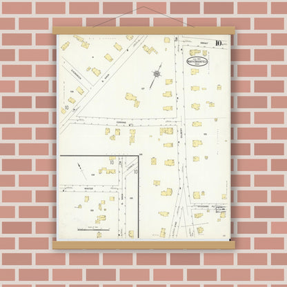 Old map wall art mockup — magnetic wood frame on brick wall — Sanborn Fire Insurance Map from North Brookfield, Worcester County, Massachusetts (1913), Sheet #0010
