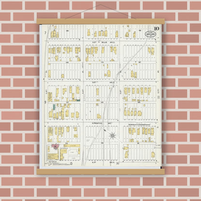 Old map wall art mockup — magnetic wood frame on brick wall — Sanborn Fire Insurance Map from Ashland, Ashland County, Wisconsin (1901), Sheet #0010