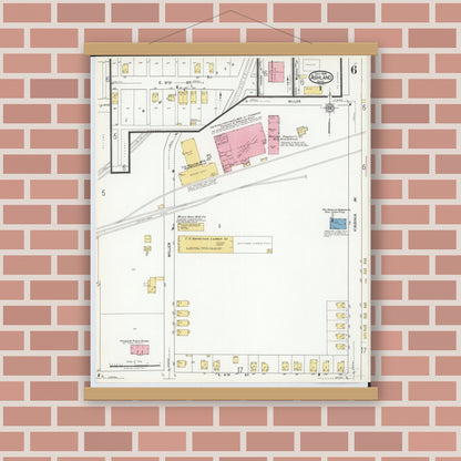 Old map wall art mockup — magnetic wood frame on brick wall — Sanborn Fire Insurance Map from Ashland, Ashland County, Ohio (1919), Sheet #0006