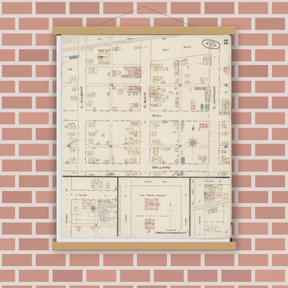 Old map wall art mockup — magnetic wood frame on brick wall — Sanborn Fire Insurance Map from Ada, Hardin County, Ohio (1885), Sheet #0002