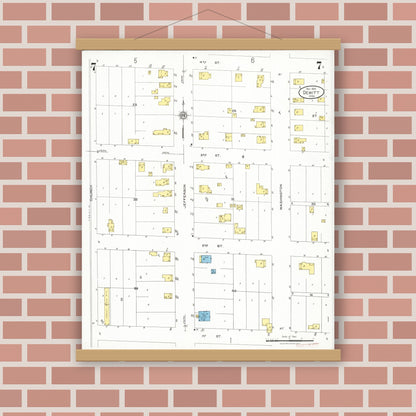 Old map wall art mockup — magnetic wood frame on brick wall — Sanborn Fire Insurance Map from De Witt, Clinton County, Iowa (1926), Sheet #0007