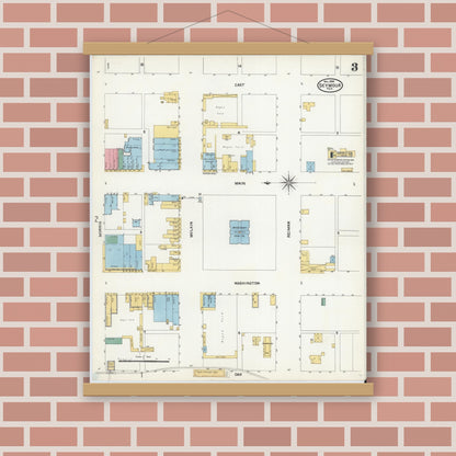 Old map wall art mockup — magnetic wood frame on brick wall — Sanborn Fire Insurance Map from Seymour, Baylor County, Texas (1904), Sheet #0003