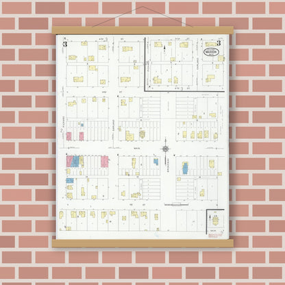 Old map wall art mockup — magnetic wood frame on brick wall — Sanborn Fire Insurance Map from Marion, Osceola County, Michigan (1929), Sheet #0003