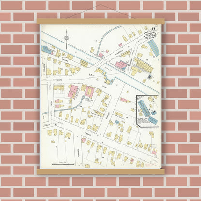 Old map wall art mockup — magnetic wood frame on brick wall — Sanborn Fire Insurance Map from Palmyra, Wayne County, New York (1912), Sheet #0009