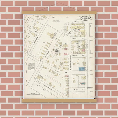 Old map wall art mockup — magnetic wood frame on brick wall — Sanborn Fire Insurance Map from Fort Worth, Tarrant County, Texas (1885), Sheet #0007