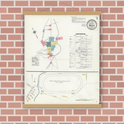 Old map wall art mockup — magnetic wood frame on brick wall — Sanborn Fire Insurance Map from Naples, Ontario County, New York (1911) - Complete Map Set