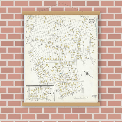 Old map wall art mockup — magnetic wood frame on brick wall — Sanborn Fire Insurance Map from Hyde Park, Norfolk County, Massachusetts (1911), Sheet #0005