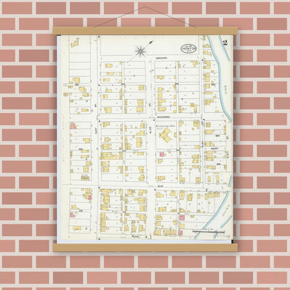 Old map wall art mockup — magnetic wood frame on brick wall — Sanborn Fire Insurance Map from Ironton, Lawrence County, Ohio (1904), Sheet #0002