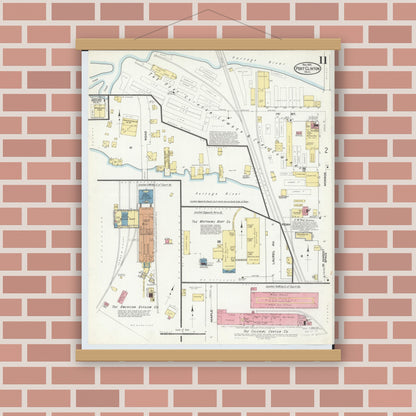 Old map wall art mockup — magnetic wood frame on brick wall — Sanborn Fire Insurance Map from Port Clinton, Ottawa County, Ohio (1910), Sheet #0011