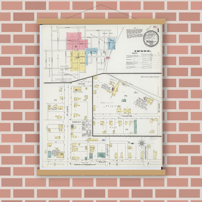 Old map wall art mockup — magnetic wood frame on brick wall — Sanborn Fire Insurance Map from Romeo, Macomb County, Michigan (1895) - Complete Map Set