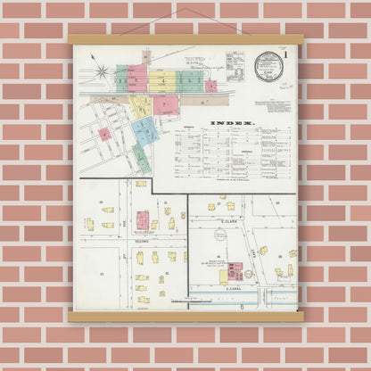 Old map wall art mockup — magnetic wood frame on brick wall — Sanborn Fire Insurance Map from Ilion, Herkimer County, New York (1897) - Complete Map Set