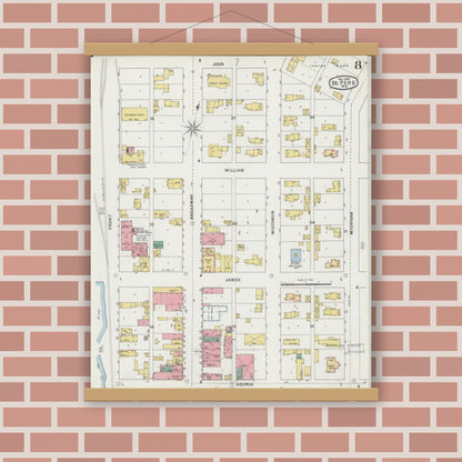 Old map wall art mockup — magnetic wood frame on brick wall — Sanborn Fire Insurance Map from De Pere, Brown County, Wisconsin (1895), Sheet #0008