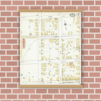 Old map wall art mockup — magnetic wood frame on brick wall — Sanborn Fire Insurance Map from Palatka, Putnam County, Florida (1915), Sheet #0007